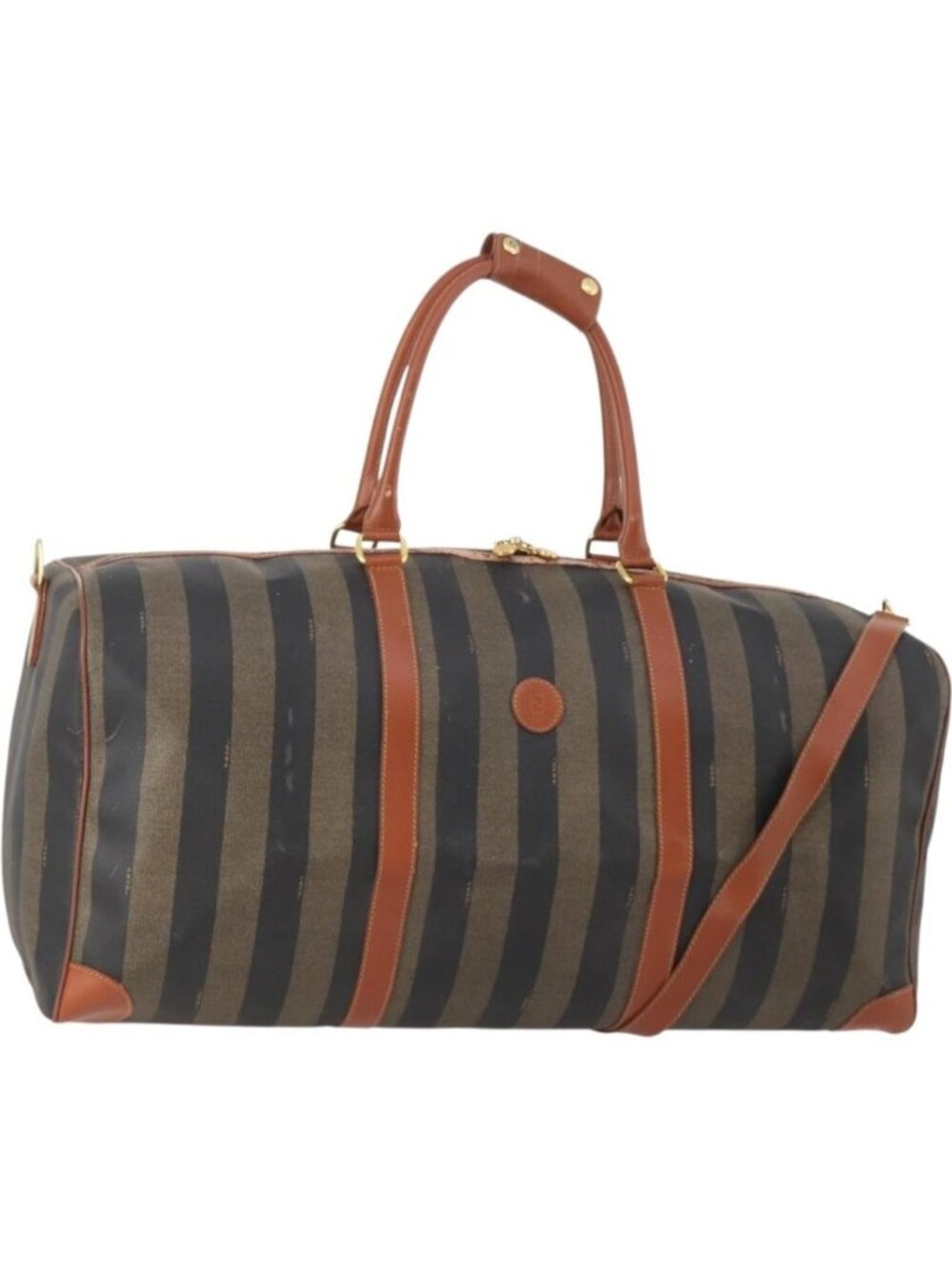 FENDI Pecan Canvas Boston Bag PVC 2way Black Brown